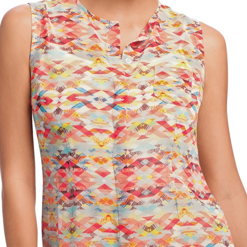 Cabi AVERY Tunic Sleeveless Top 760 Sheer Geometric Print